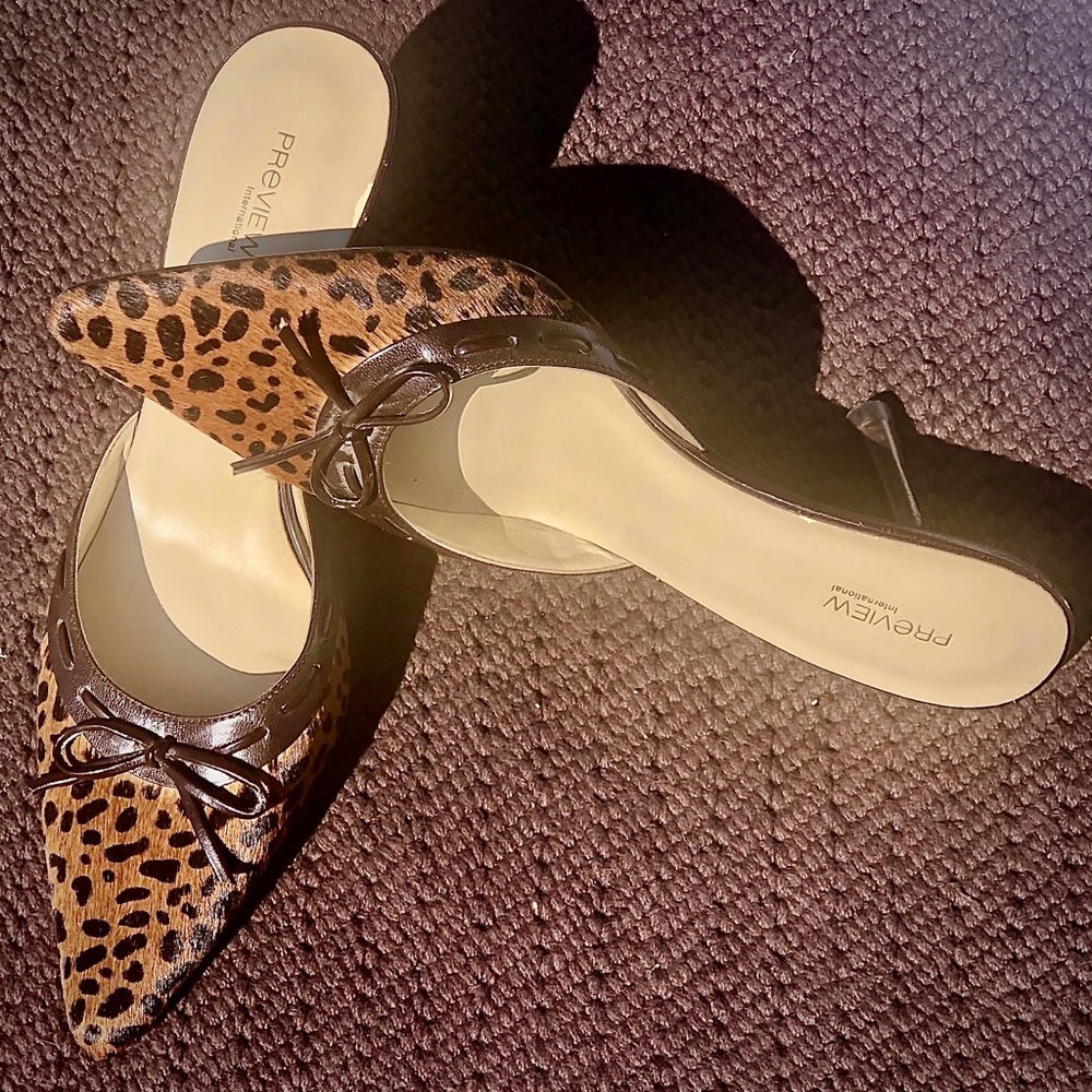 Animal Print Calf Hair Kitten Heel Mules